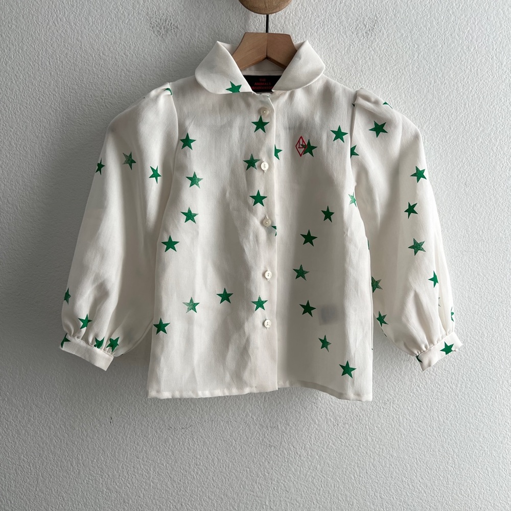 The Animals Observatory Star Print Button Down Blouse Kids